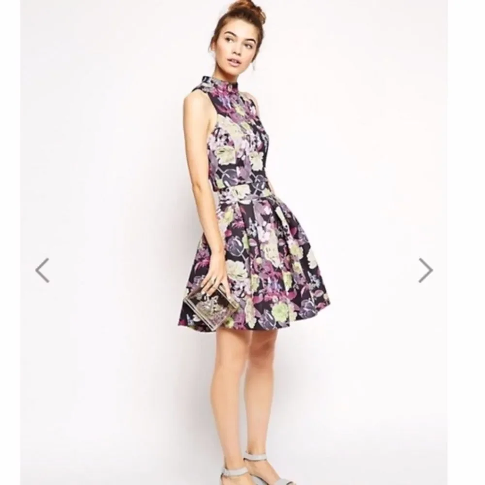ASOS Floral Print Teacup Full Pink Yellow Black Mini Skirt Size 6